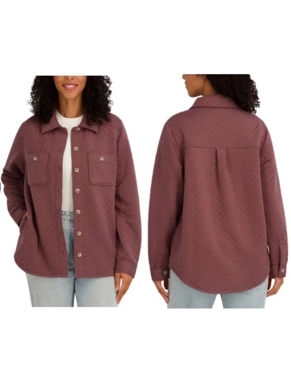 NWT SAGE Women's Quilted Shirt Jacket, Pink (Mauve)